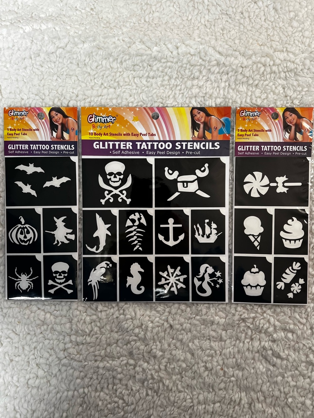Glimmer Body Art Tattoo Stencils w/Easy Peel Tabs Assortment/20 Varied Stencils